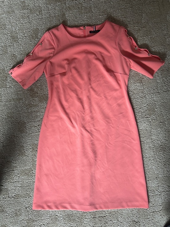Tommy Hilfiger Dresses & Skirts - Tommy Hilfiger Coral Pink Midi Sheath Dress with Button-Trim Sleeves